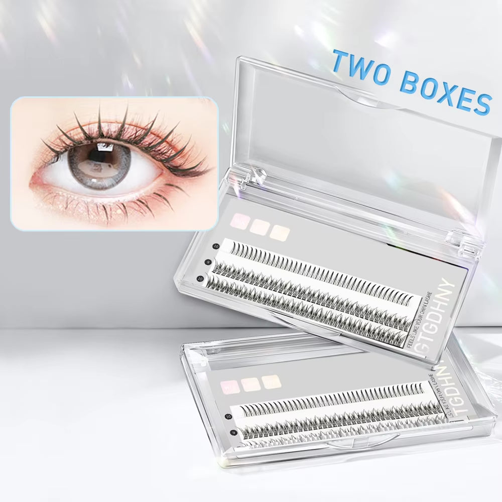 Two Boxes DIY Lashes A/M Shape Spikes Cluster Eyelash Extension Fishtail Mix 3D Heat Bonded False Individual Makeup Premade Fan