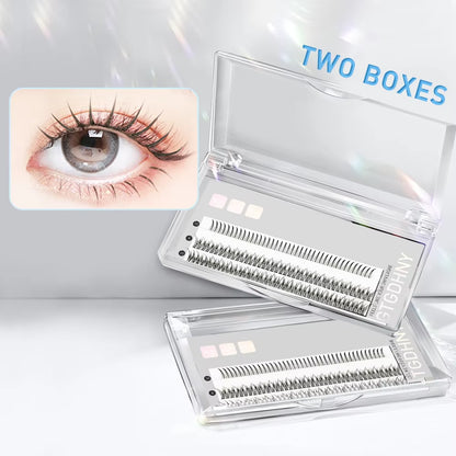 Two Boxes DIY Lashes A/M Shape Spikes Cluster Eyelash Extension Fishtail Mix 3D Heat Bonded False Individual Makeup Premade Fan