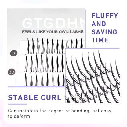 DIY A/M Shape Spikes Cluster Eyelash Extension Fish Tail Mix 3D Heat Bonded False Lashes Individual Makeup Natural Premade Fan