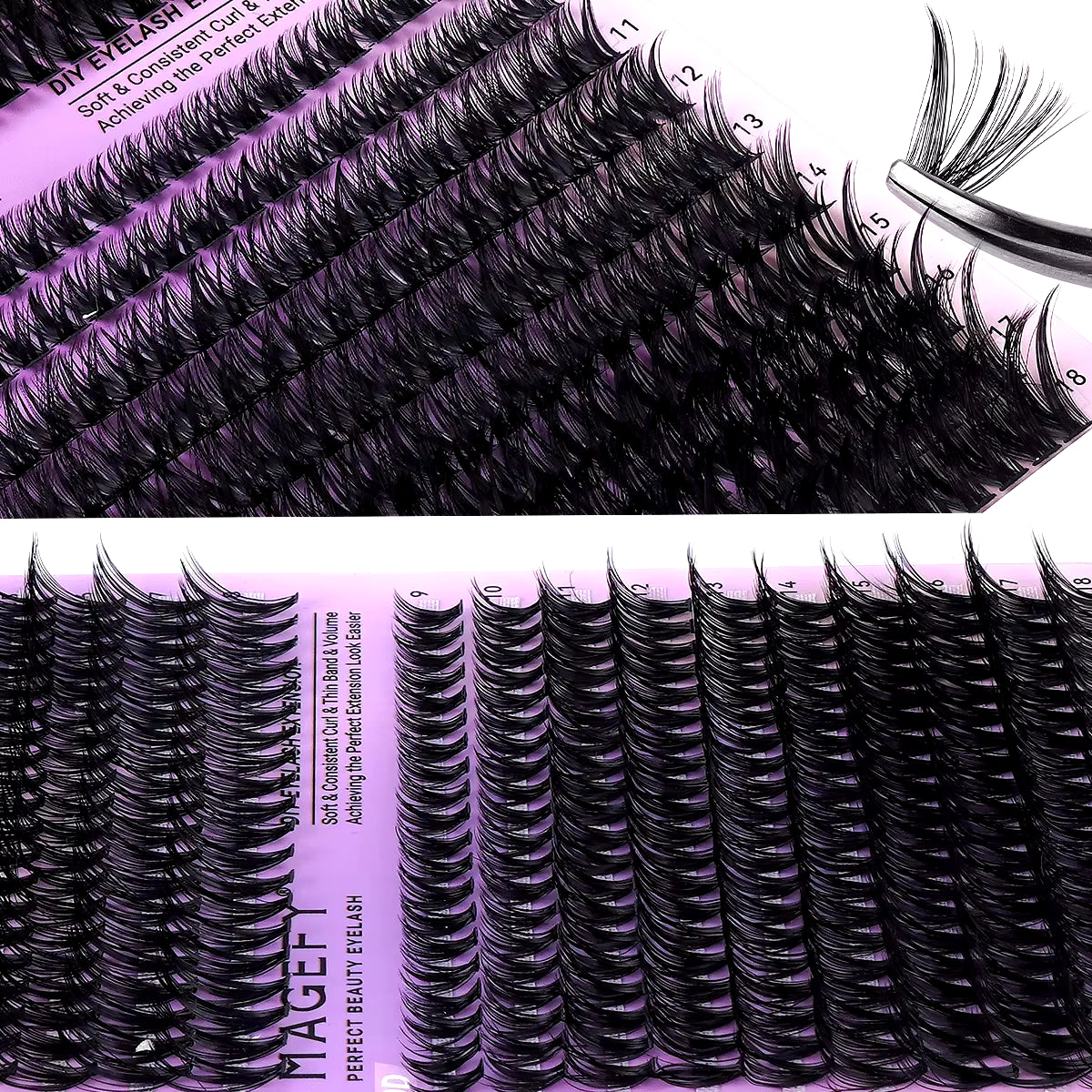 MJ DIY Lashes Extensions Kit 800Pcs Lash Clusters 80D/100D Wispy Individual Lashes Mix 9-18Mm Cluster Eyelash Extension