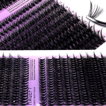 MJ DIY Lashes Extensions Kit 800Pcs Lash Clusters 80D/100D Wispy Individual Lashes Mix 9-18Mm Cluster Eyelash Extension