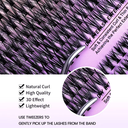MJ DIY Lashes Extensions Kit 800Pcs Lash Clusters 80D/100D Wispy Individual Lashes Mix 9-18Mm Cluster Eyelash Extension