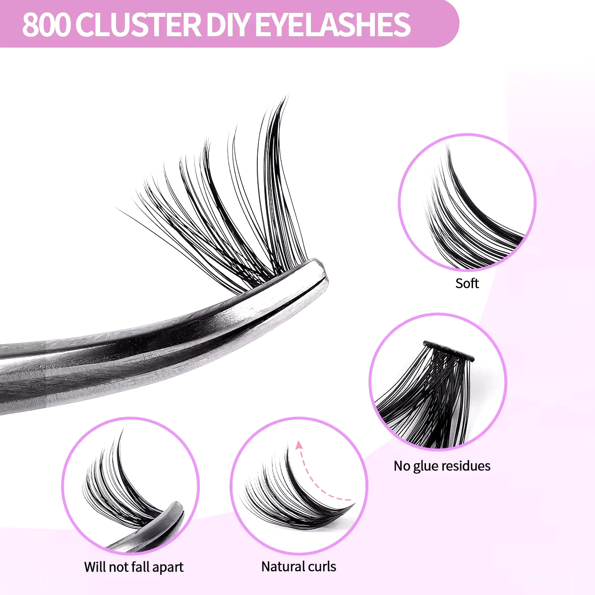 MJ DIY Lashes Extensions Kit 800Pcs Lash Clusters 80D/100D Wispy Individual Lashes Mix 9-18Mm Cluster Eyelash Extension