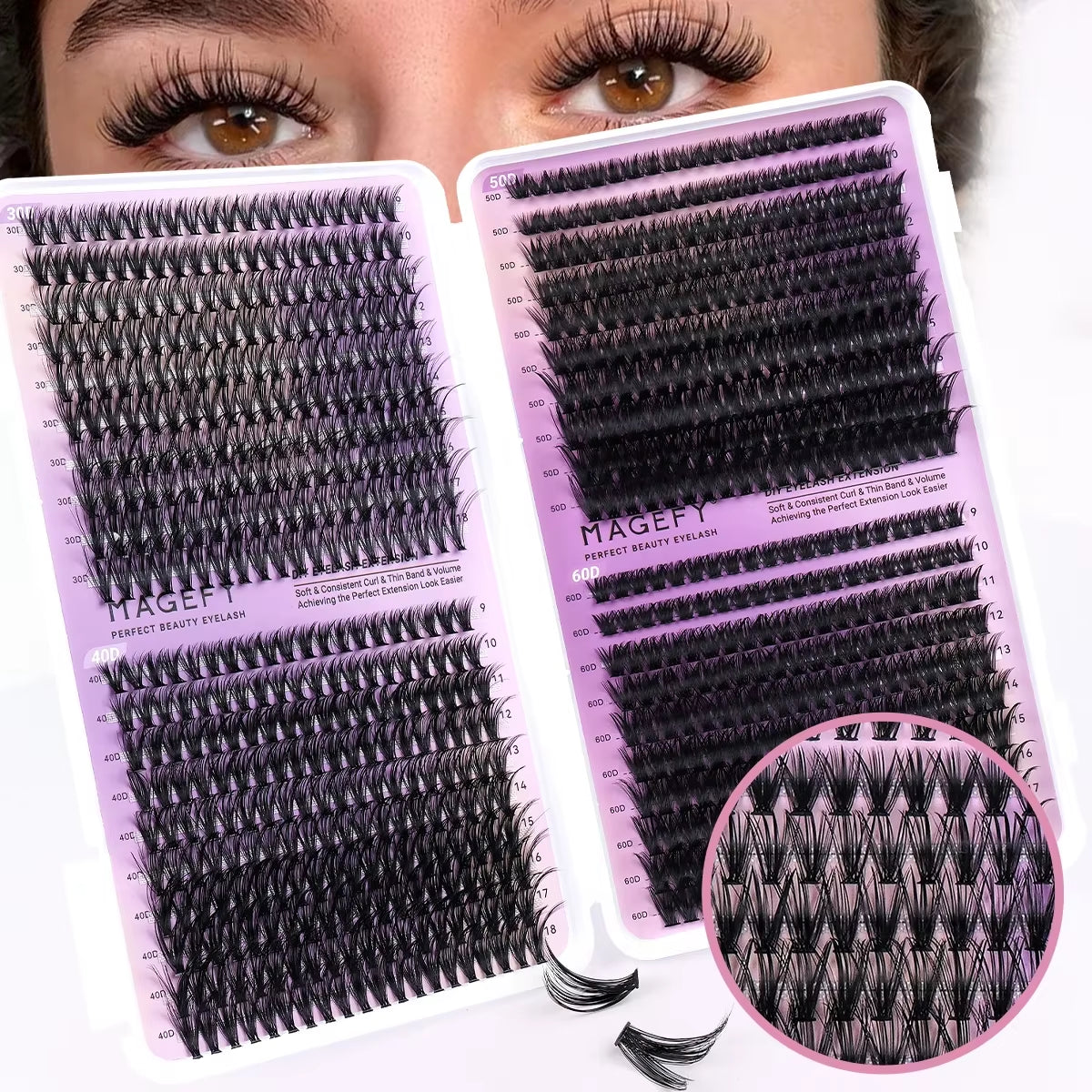MJ DIY Lashes Extensions Kit 800Pcs Lash Clusters 80D/100D Wispy Individual Lashes Mix 9-18Mm Cluster Eyelash Extension