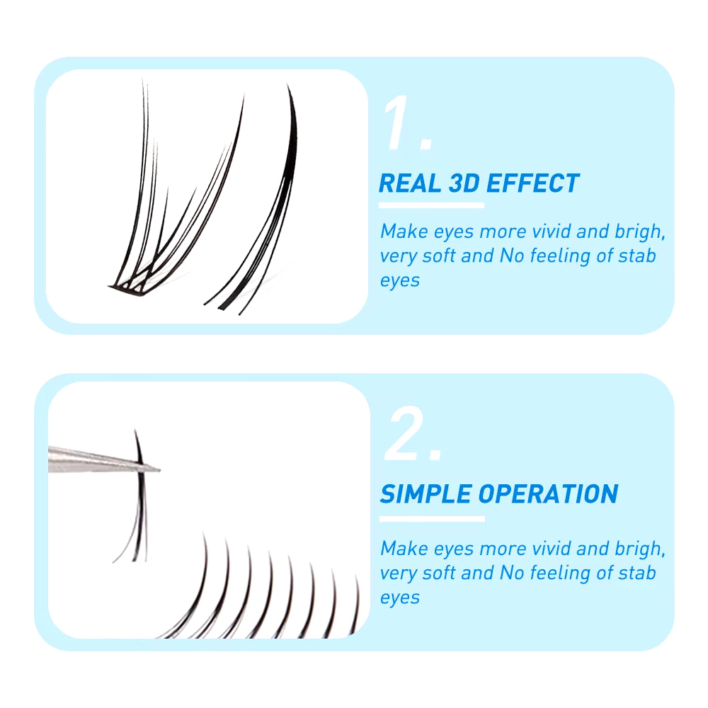 Two Boxes DIY Lashes A/M Shape Spikes Cluster Eyelash Extension Fishtail Mix 3D Heat Bonded False Individual Makeup Premade Fan