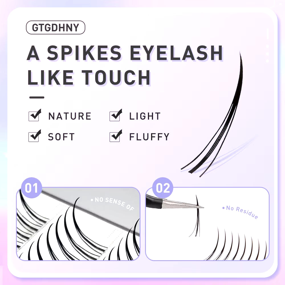 DIY A/M Shape Spikes Cluster Eyelash Extension Fish Tail Mix 3D Heat Bonded False Lashes Individual Makeup Natural Premade Fan