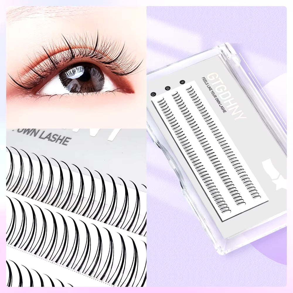 DIY A/M Shape Spikes Cluster Eyelash Extension Fish Tail Mix 3D Heat Bonded False Lashes Individual Makeup Natural Premade Fan